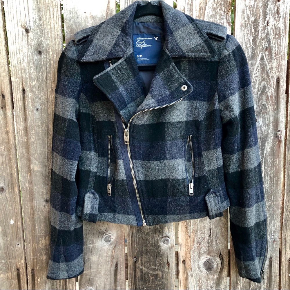 American Eagle Outfitters cropped plaidmoto jacket